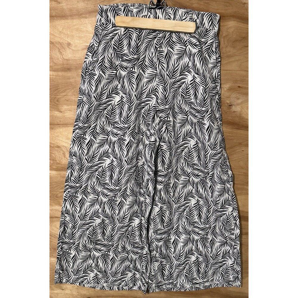 Tahari Pants Womens Medium 100% Linen Pull On Wide Leg Tropic Leaf Boho Gaucho